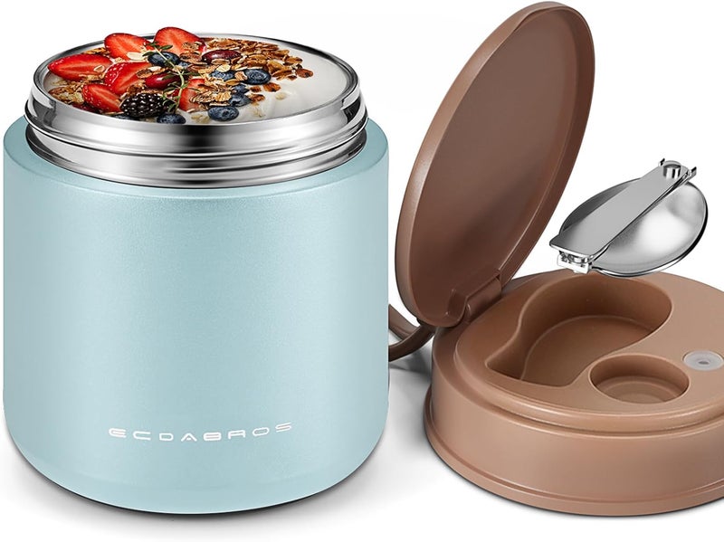 eedabros 15.2oz Kids Thermo Food Jar – Insulated Stainless Steel Lunch Container with Handle & Foldable Spoon, Hot & Cold Toddler Thermo Jar for Boys School Lunch Box（Blue） - Image 1